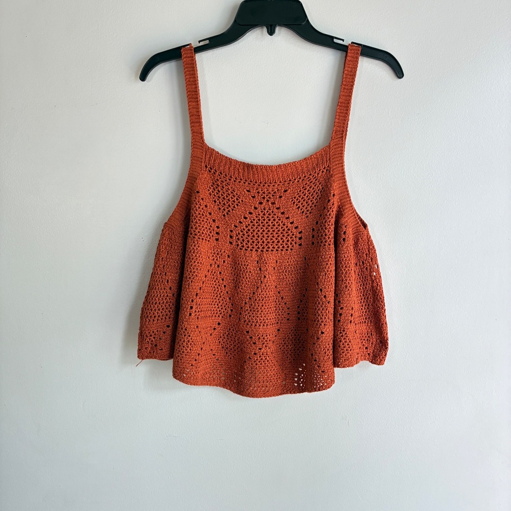 Crochet Knit Tank Top Womens Large? (Read) Rust Orange Boho Festival